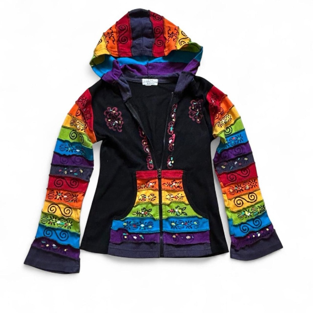 "Boho Hippie Patchwork Colorful Hooded Cotton Nepal Jacket